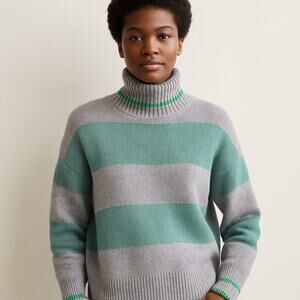 J. Crew Striped Turtleneck Sweater Gray & Mint Green Wool Alpaca